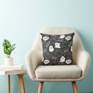 B&W Cute Doodle Halloween Pattern Cushion
