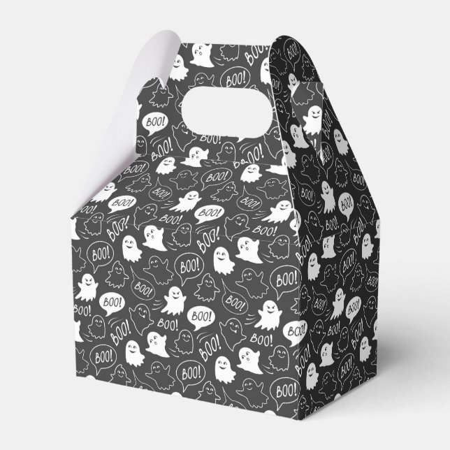 B&W Cute Doodle Halloween Pattern Favour Box (Front Side)
