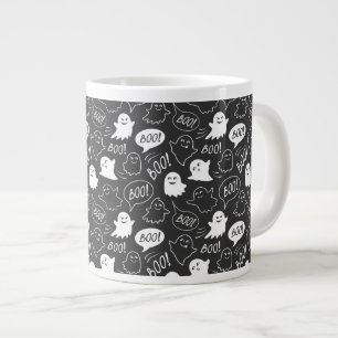 B&W Cute Doodle Halloween Pattern Large Coffee Mug