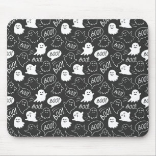B&W Cute Doodle Halloween Pattern Mouse Mat