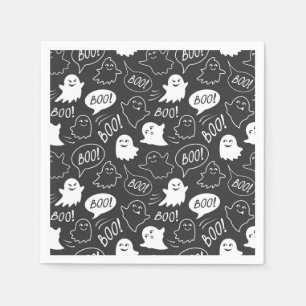 B&W Cute Doodle Halloween Pattern Napkin