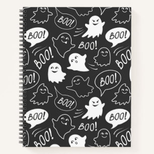 B&W Cute Doodle Halloween Pattern Notebook