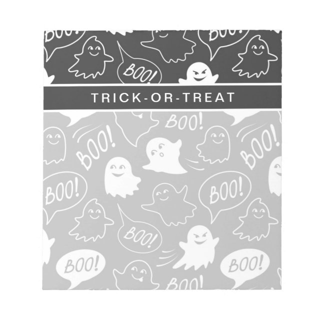 B&W Cute Doodle Halloween Pattern Notepad (Front)