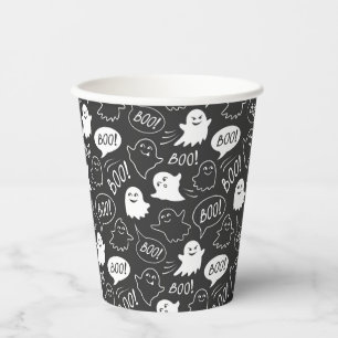 B&W Cute Doodle Halloween Pattern Paper Cups