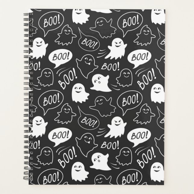B&W Cute Doodle Halloween Pattern Planner (Front)