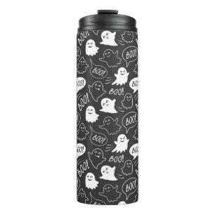 B&W Cute Doodle Halloween Pattern Thermal Tumbler
