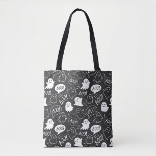 B&W Cute Doodle Halloween Pattern Tote Bag