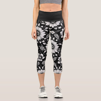 B&W Daisy Dose  Capri Leggings