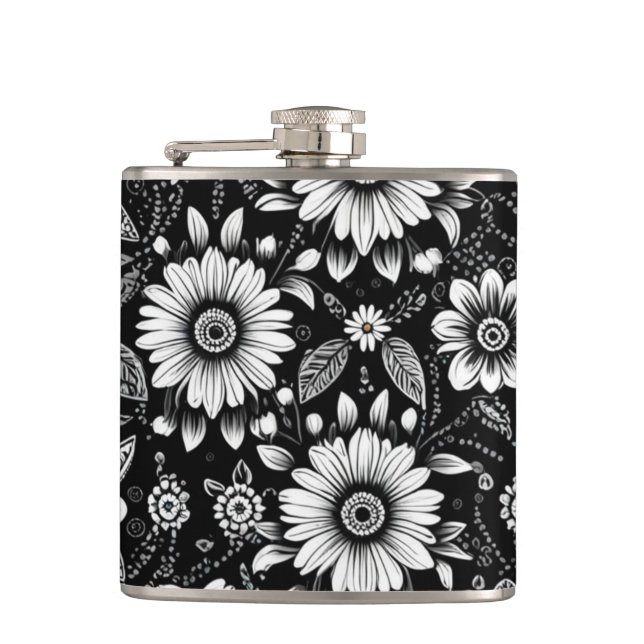 B&W Daisy Dose  Hip Flask (Front)