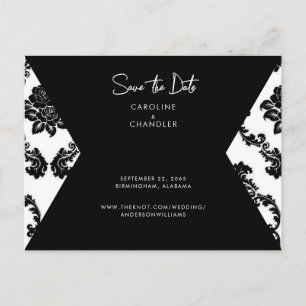 B/W Damask Photo Wedding  Save The Date Postcard