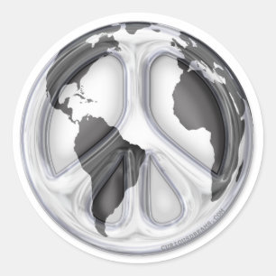 B&W Earth-peace sign Classic Round Sticker