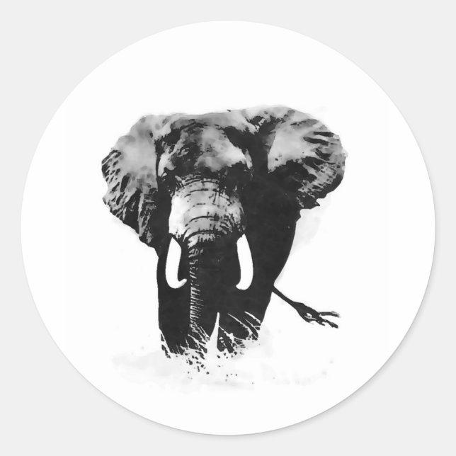 B&W Elephant Classic Round Sticker (Front)
