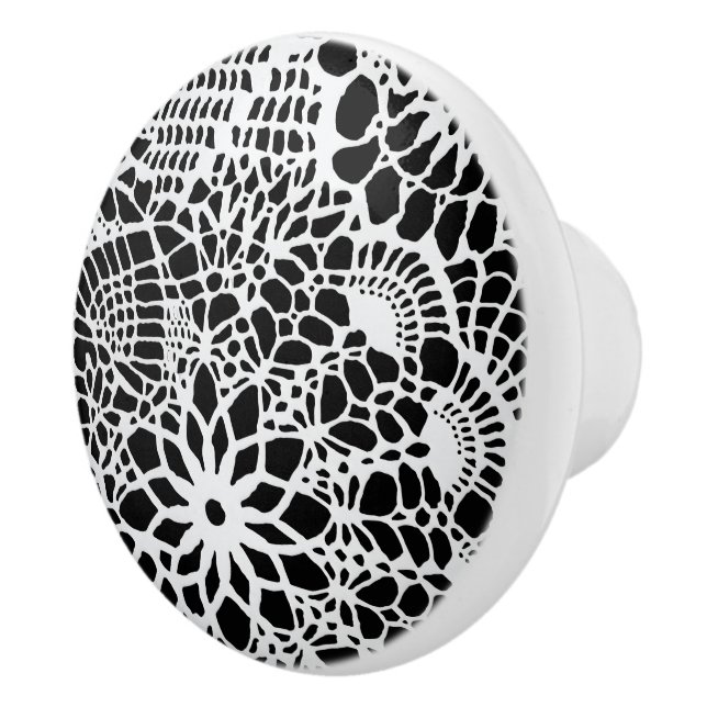B & W Faux Crochet Pattern Ceramic Knob (Right)