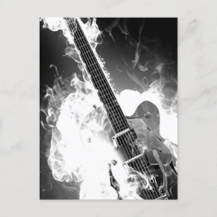 B&W Flaming Guitar Postcard