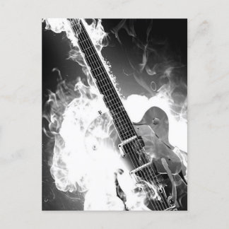 B&W Flaming Guitar Postcard