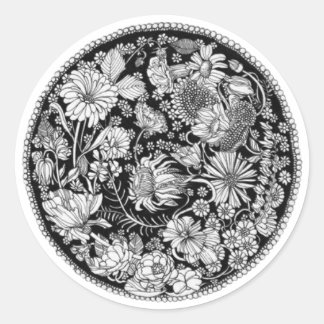 B&W Floral Classic Round Sticker