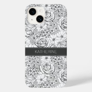 B&W Flower Garden Rose Pattern Case-Mate iPhone 14 Case