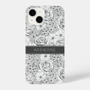 B&W Flower Garden Rose Pattern iPhone 14 Case