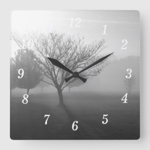 B&W Foggy Morning Sunrise Wall Clock