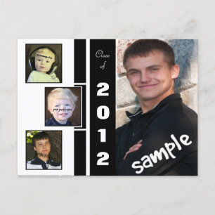 B&W Four Photo Graduation Announcement Postcard