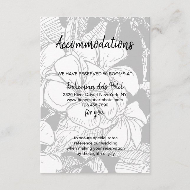 B&W Frangipani Bohemian Botanical Accommodation Enclosure Card (Front)