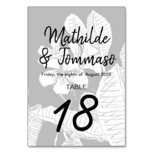 B&W Frangipani Bohemian Botanical Modern Watermark Table Number