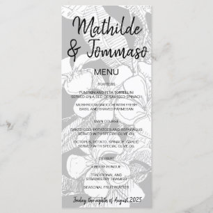B&W Frangipani Bohemian Botanical Modern Wedding Menu