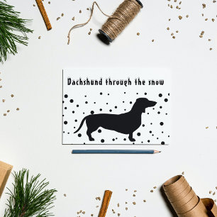 B&W Funny   Dachshund Through The Snow    Holiday Postcard