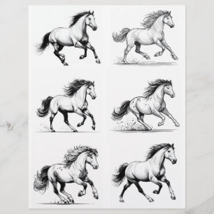 B&W Galloping Horse Line Art Drawings