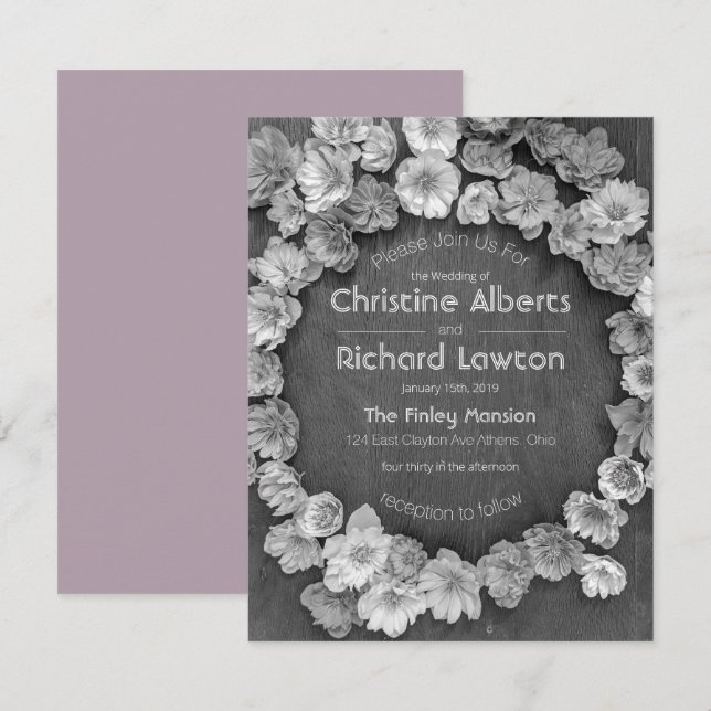 B & W Garden Hellebore Wedding Invitation (Front/Back)