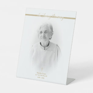 B&W Golden Photo Remembrance Service Dear Ones Pedestal Sign