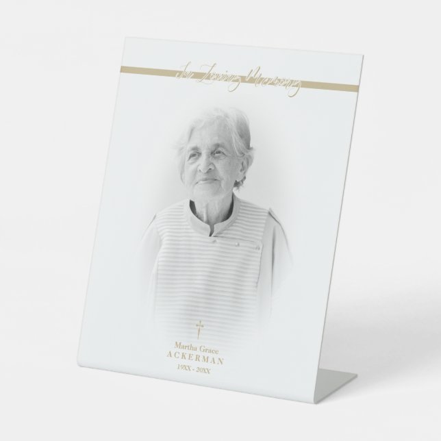 B&W Golden Photo Remembrance Service Dear Ones Pedestal Sign (Front)