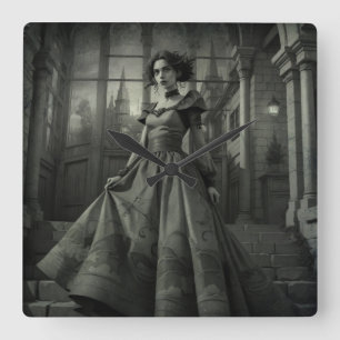 B&W Lady  Square Wall Clock