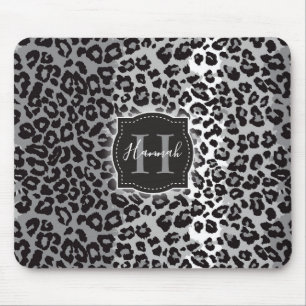 B & W Leopard Pattern w/ Custom Monogram & Name Mouse Mat