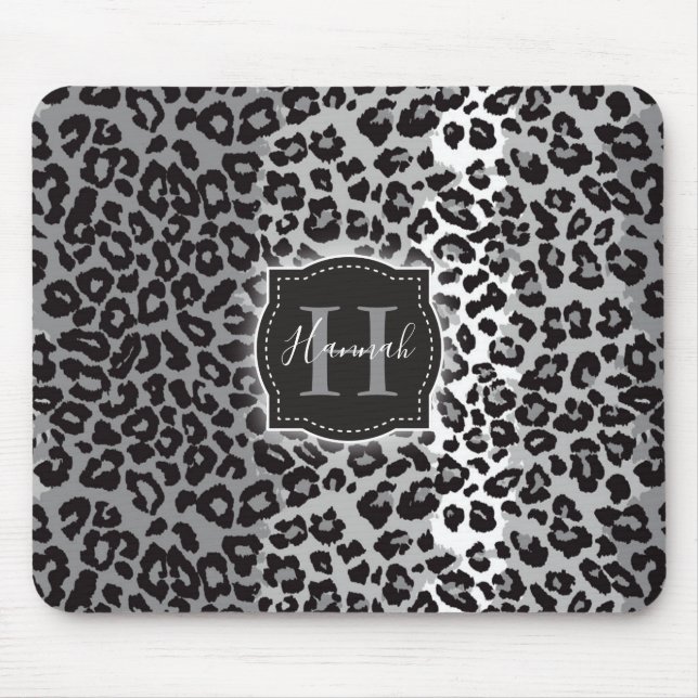 B & W Leopard Pattern w/ Custom Monogram & Name Mouse Mat (Front)