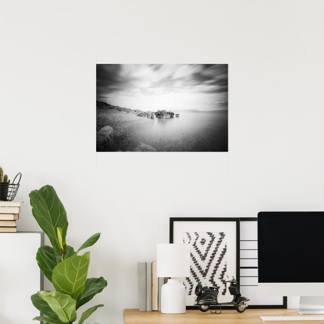 B&W long exposure of a beach in Rabac, Croatia Poster (Home Office)