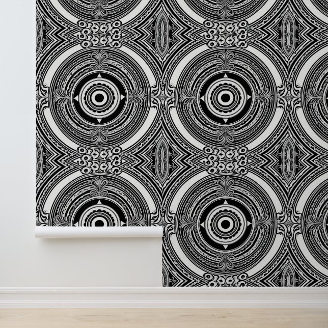 B&W Medallion Motif Wallpaper (Application)