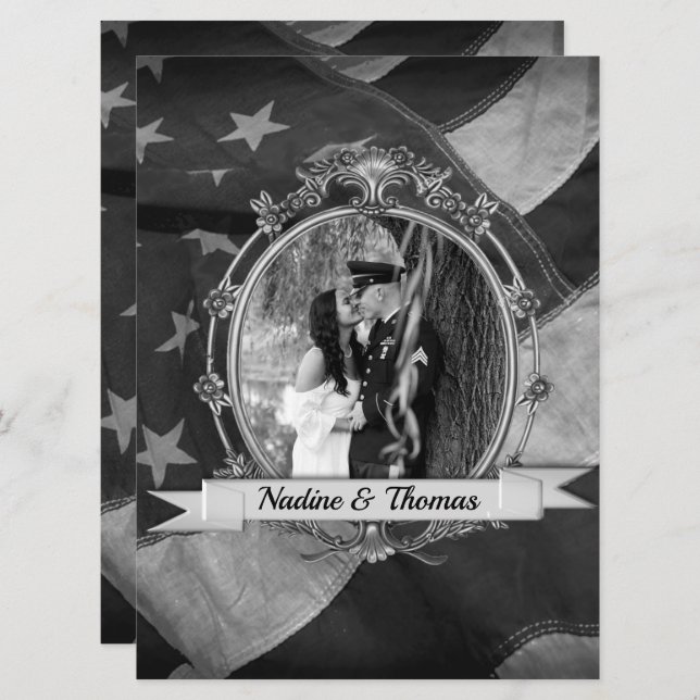 B&W Military Wedding Invitation with Photograph (Front/Back)