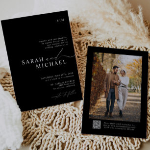 B&W Minimal Elegant Modern Script QR Code Wedding Invitation