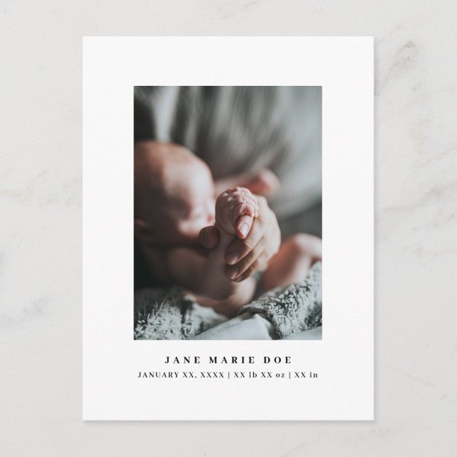 B&W Minimalist Baby Announcement Postcard (Front)