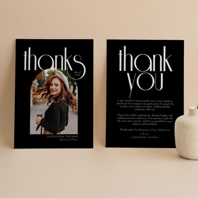 B & W Minimalist & Modern Arch Photo Graduation Thank You Card (Creator Uploaded)