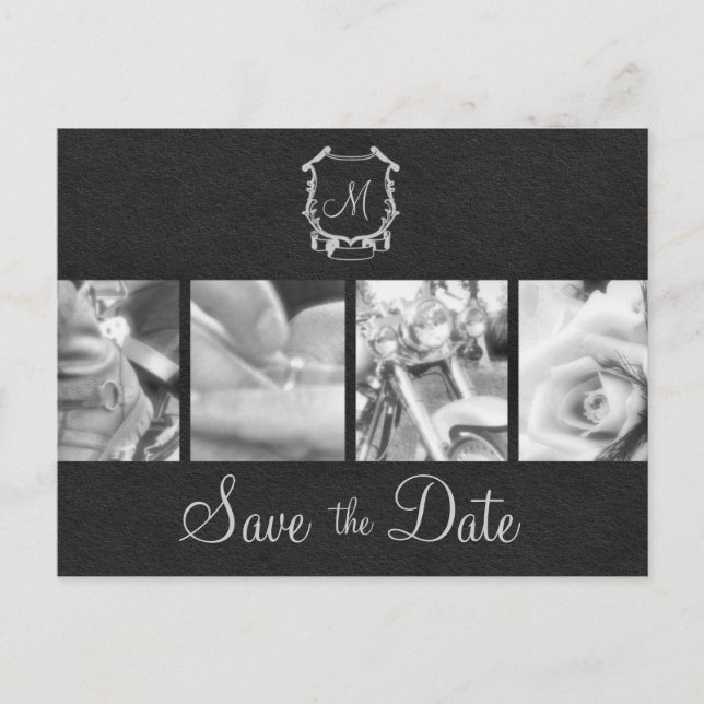 B&W Motorcycle Photos Save the Date Announcement (Front)