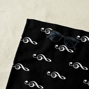B/W musical notes (treble clefs) on a cool Beach Towel
