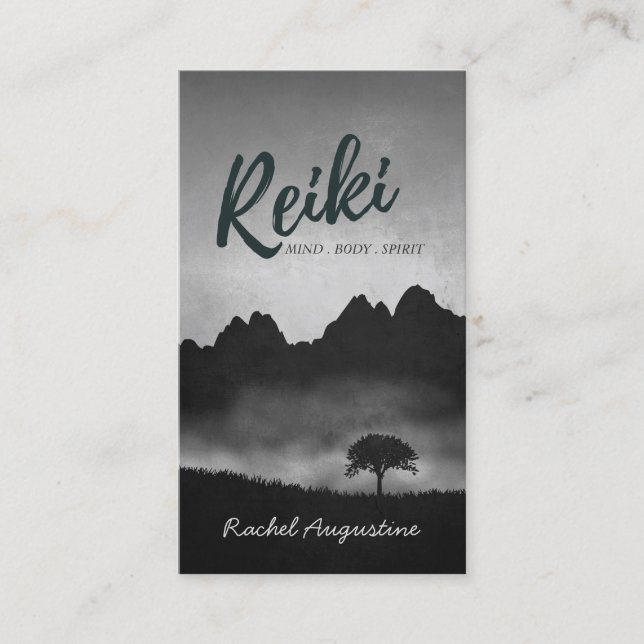 B&W Natural Reiki Master Yoga Mediation instructor Business Card (Front)