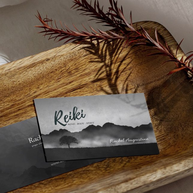 B&W Natural Reiki Master Yoga Mediation instructor Business Card (Creator Uploaded)