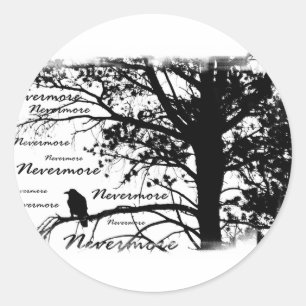 B&W Nevermore Raven Silhouette Classic Round Sticker