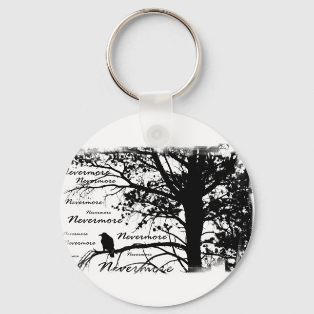 B&W Nevermore Raven Silhouette Key Ring (Front)