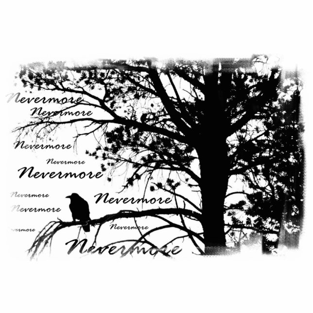 B&W Nevermore Raven Silhouette Standing Photo Sculpture (Front)