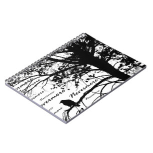 B&W Nevermore Raven Tree Silhouette - E.A. Poe Notebook