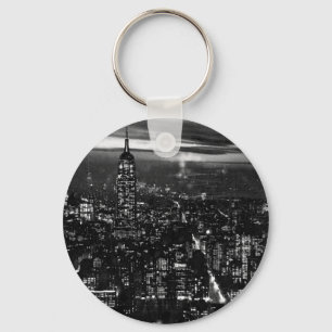 B&W New York City at Night Key Ring